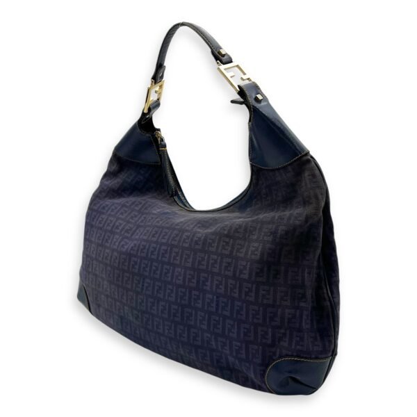 FF Zucca Shoulder Bag Blue in Jacquard, Gold hardware - Image 3