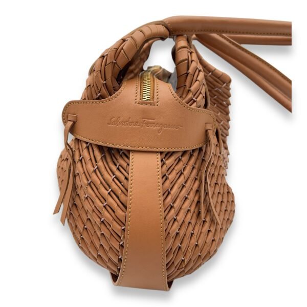 Gancine Shoulder Bag Mini Brown in Calfskin, Gold hardware - Image 3