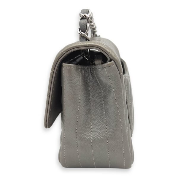 Chevron Square Mini Grey Crossbody Bag in Canvas, Silver hardware - Image 3