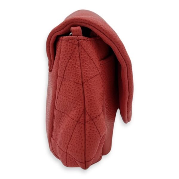 Half Moon Wallet On Chain Red in Caviar Leather, Silver hardware - Image 3