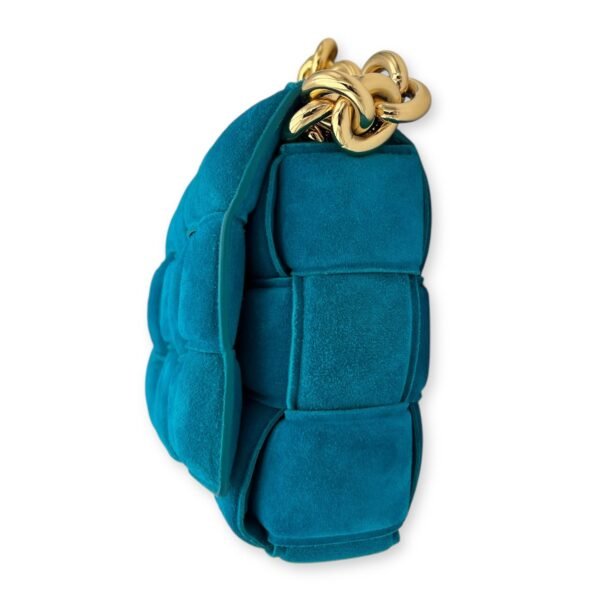 Cassette Crossbody Bag Blue in Suede Leather, Gold hardware - Image 3