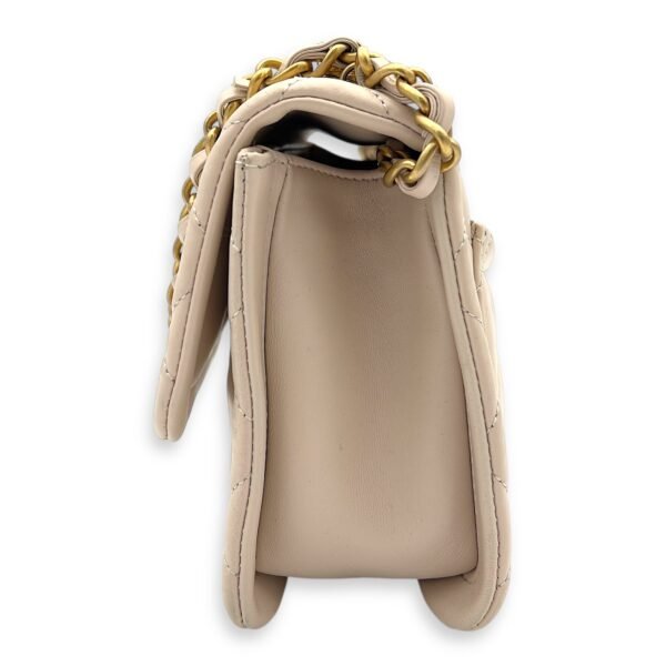 Button On Top Crossbody Bag White in Lambskin, Gold hardware - Image 3