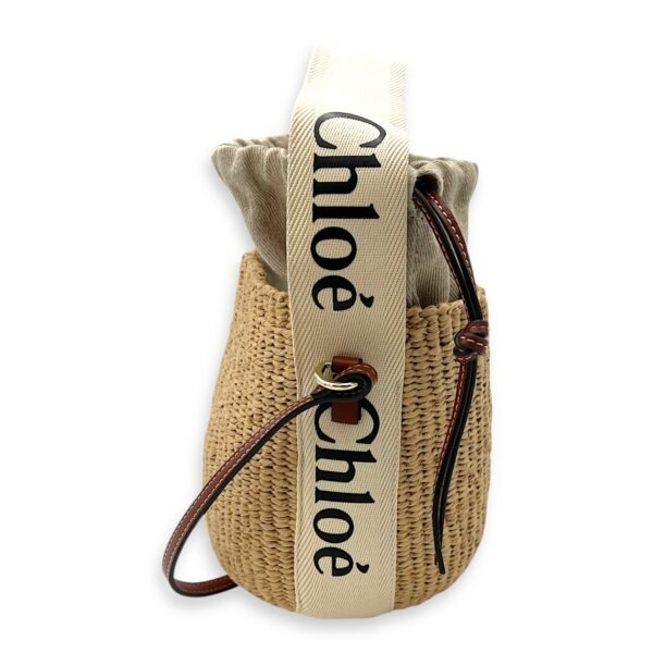 Bucket Crossbody Bag Brown in Jute, Gold hardware - Image 3