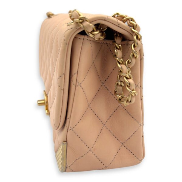 Mini Rectangle Shoulder Bag Beige in Lambskin, Gold hardware - Image 3