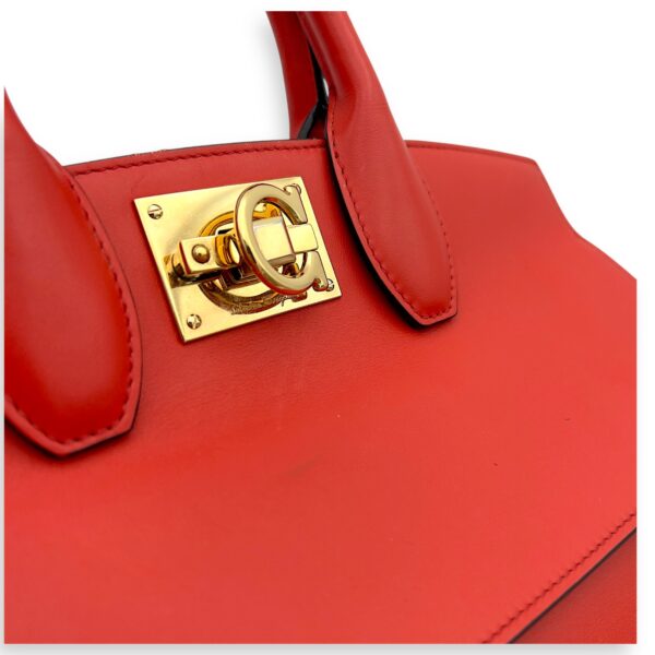 Studio Red Top Handle Bag in Calfskin, Gold hardware - Image 3