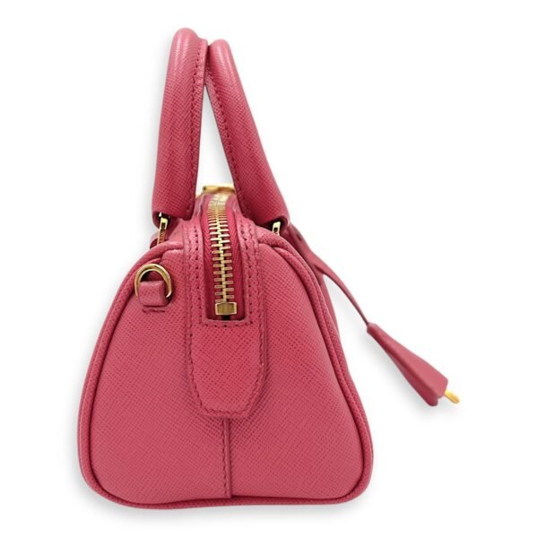 Convertible Bowler Boston Mini Pink Top Handle Bag in Saffiano Leather, Gold hardware - Image 3