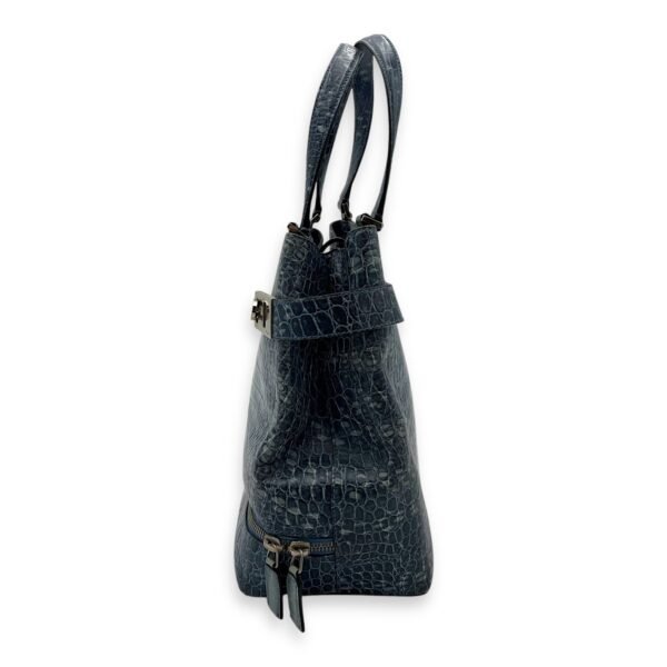 Gancini Top Handle Bag Blue in Python Embossed Calfskin, Silver hardware - Image 3