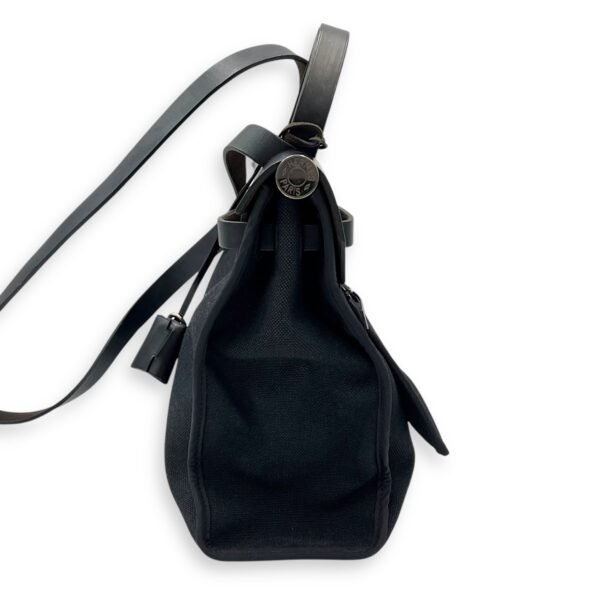 Herbag 31 Black Top Handle Bag in Canvas, Silver hardware - Image 3