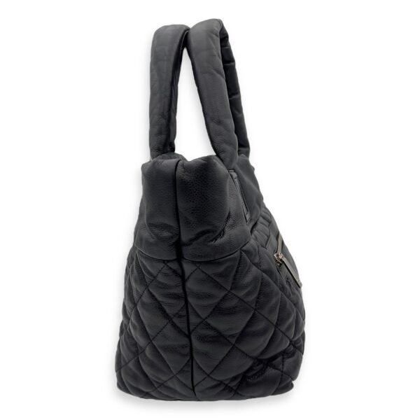 Cocoon Black Tote Bag in Caviar Leather, Silver hardware - Image 3