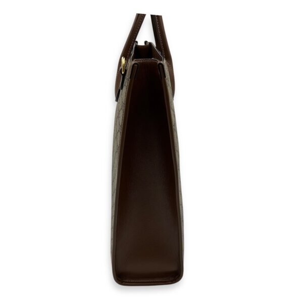 Interlocking G Brown Top Handle Bag in Coated Canvas, Gold hardware - Image 4