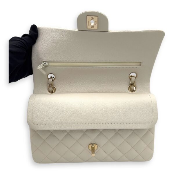 Classic Shoulder Bag White in Caviar Leather, Light Gold hardware - Image 3