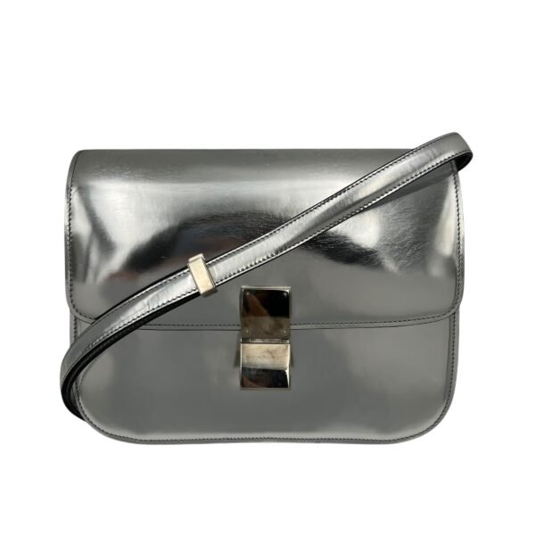 Box Medium Silver Shoulder Bag in Calfskin, Silver hardware - Image 12