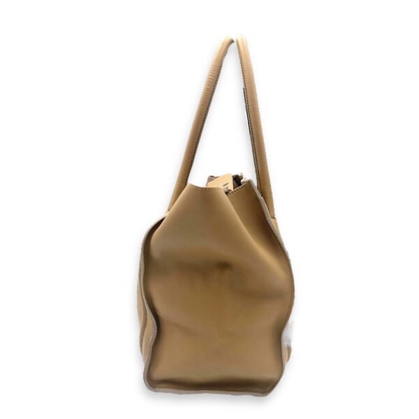 Luggage Shoulder Bag Beige in Calfskin, Gold hardware - Image 3