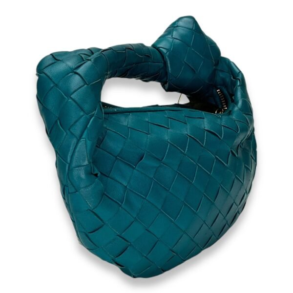 Jodie Mini Blue Shoulder Bag in Intrecciato Leather, Gold hardware - Image 4