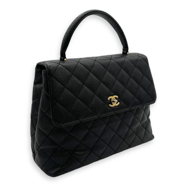 Kelly Top Handle Bag Black in Caviar Leather, Gold hardware - Image 3