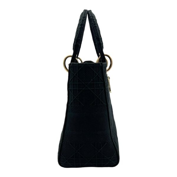 Lady D-Lite Medium Black Top Handle Bag in Canvas, Gold hardware - Image 4