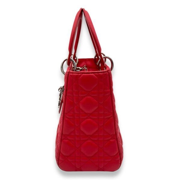Lady Dior Medium Red Top Handle Bag in Lambskin, Silver hardware - Image 4