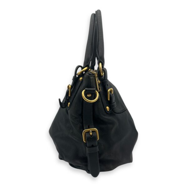 Logo Top Handle Bag Black in Calfskin, Gold hardware - Image 8