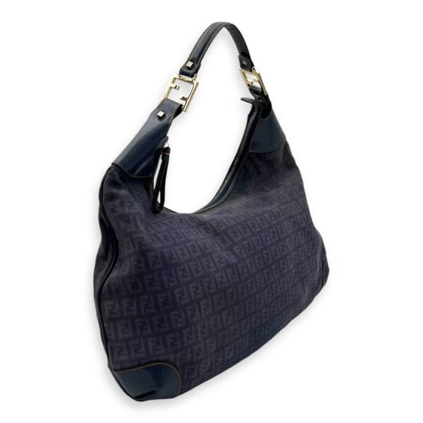 FF Zucca Shoulder Bag Blue in Jacquard, Gold hardware - Image 4