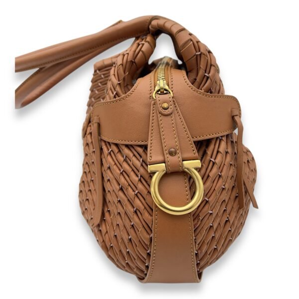 Gancine Shoulder Bag Mini Brown in Calfskin, Gold hardware - Image 4