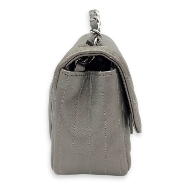 Chevron Square Mini Grey Crossbody Bag in Canvas, Silver hardware - Image 4