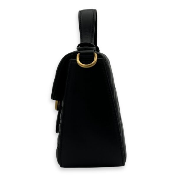 GG Marmont Mini Black Top Handle Bag in Calfskin, Gold hardware - Image 4