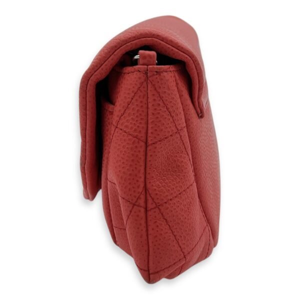 Half Moon Wallet On Chain Red in Caviar Leather, Silver hardware - Image 4