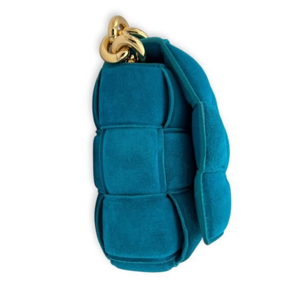 Cassette Crossbody Bag Blue in Suede Leather, Gold hardware - Image 4