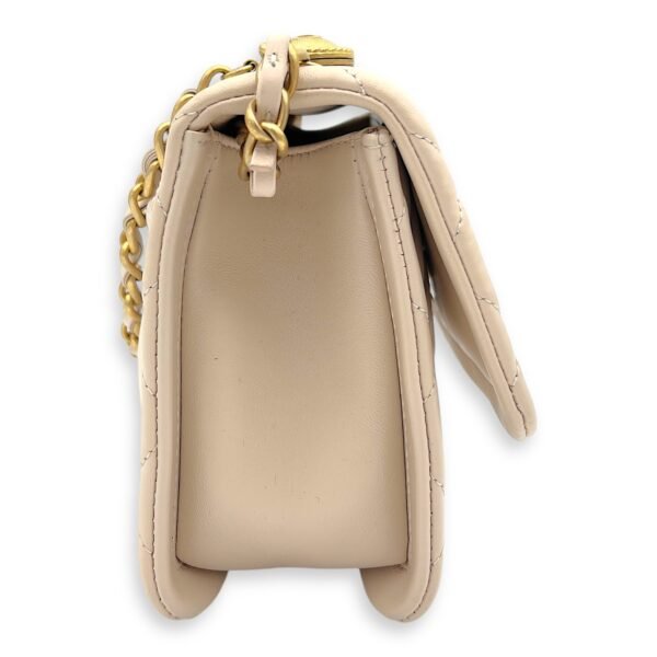 Button On Top Crossbody Bag White in Lambskin, Gold hardware - Image 4