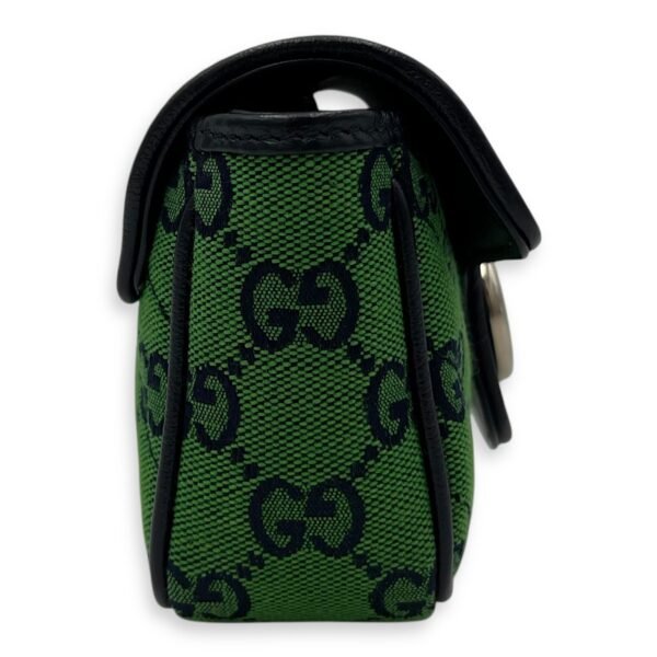 GG Marmont Super Mini Green Crossbody Bag in Canvas, Silver hardware - Image 4