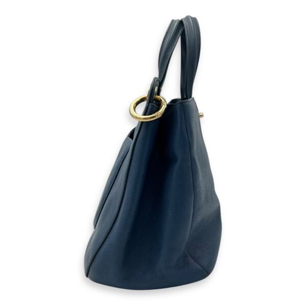 CC Lock Top Handle Bag Blue in Caviar Leather, Gold hardware - Image 4
