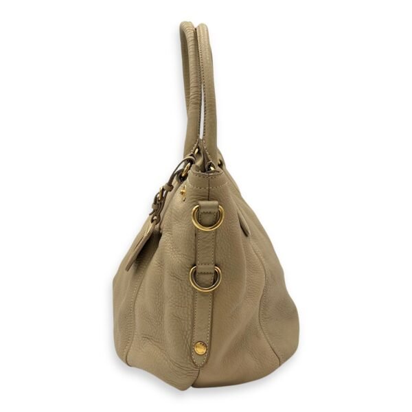 Logo Top Handle Bag Beige in Calfskin, Gold hardware - Image 4