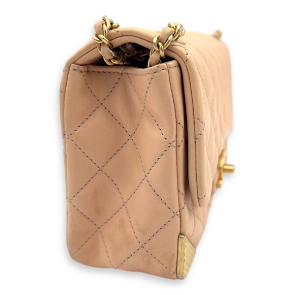 Mini Rectangle Shoulder Bag Beige in Lambskin, Gold hardware - Image 4