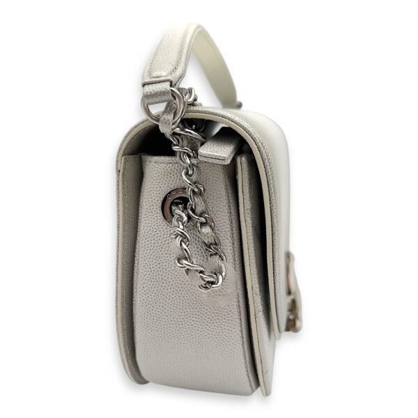 Coco Curve Top Handle Bag White in Caviar Leather, Silver hardware - Image 3