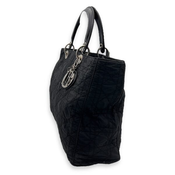 Lady Dior Black Top Handle Bag in Nylon, Silver hardware - Image 4