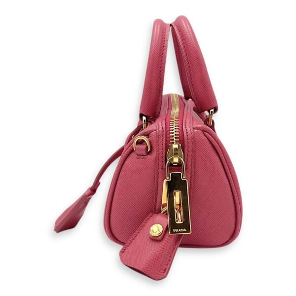 Convertible Bowler Boston Mini Pink Top Handle Bag in Saffiano Leather, Gold hardware - Image 4