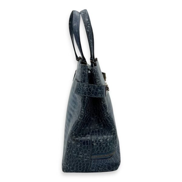Gancini Top Handle Bag Blue in Python Embossed Calfskin, Silver hardware - Image 4