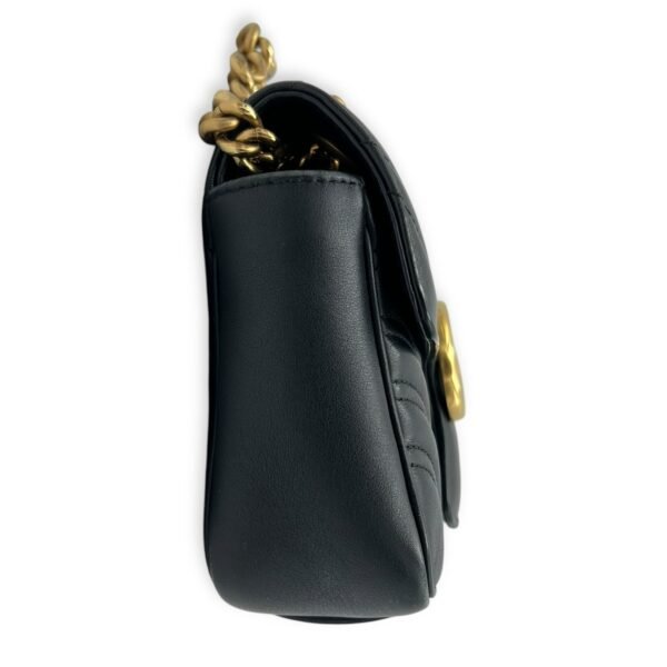 GG Marmont Mini Black Shoulder Bag in Calfskin, Gold hardware - Image 4