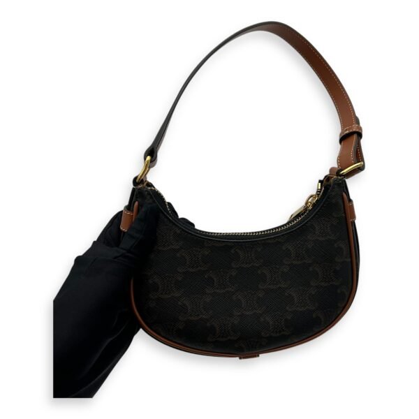 Ava Mini Brown Shoulder Bag in Coated Canvas, Gold hardware - Image 4