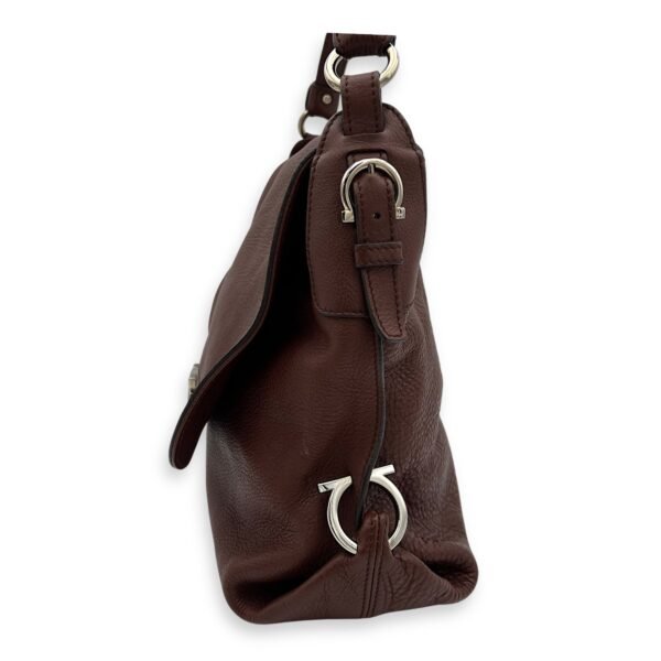 Gancini Shoulder Bag Brown in Calfskin, Silver hardware - Image 4