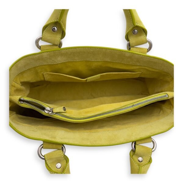 Chinese New Year Boogie Yellow Top Handle Bag in Suede Leather, Silver hardware - Image 4