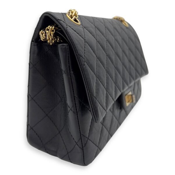 2.55 Medium Black Shoulder Bag in Calfskin, Gold hardware - Image 4