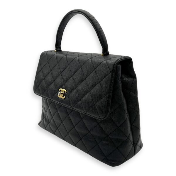 Kelly Top Handle Bag Black in Caviar Leather, Gold hardware - Image 4