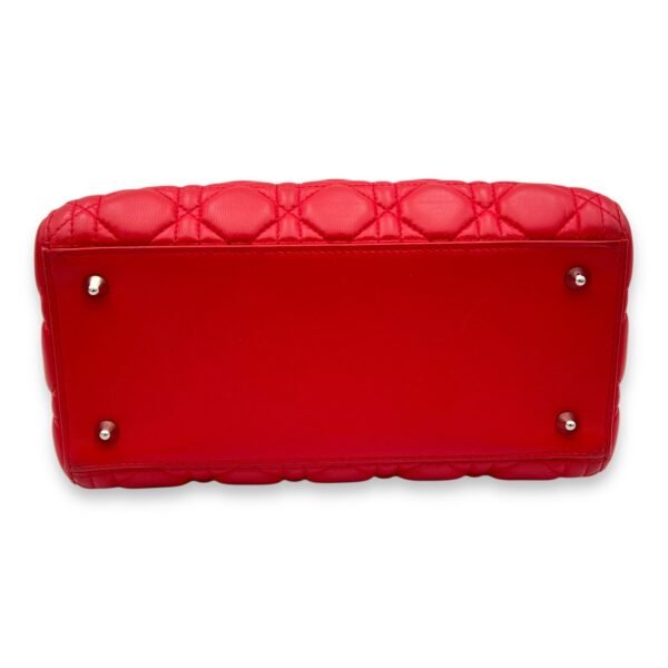 Lady Dior Medium Red Top Handle Bag in Lambskin, Silver hardware - Image 5