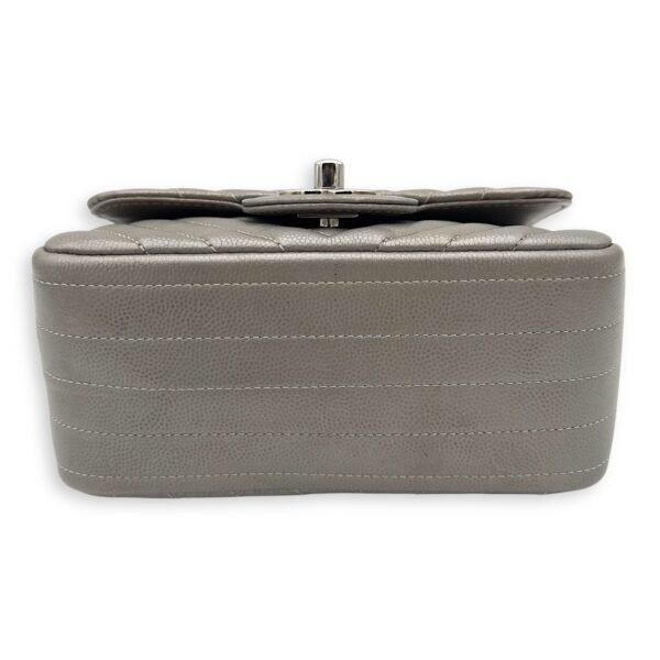 Chevron Square Mini Grey Crossbody Bag in Canvas, Silver hardware - Image 5