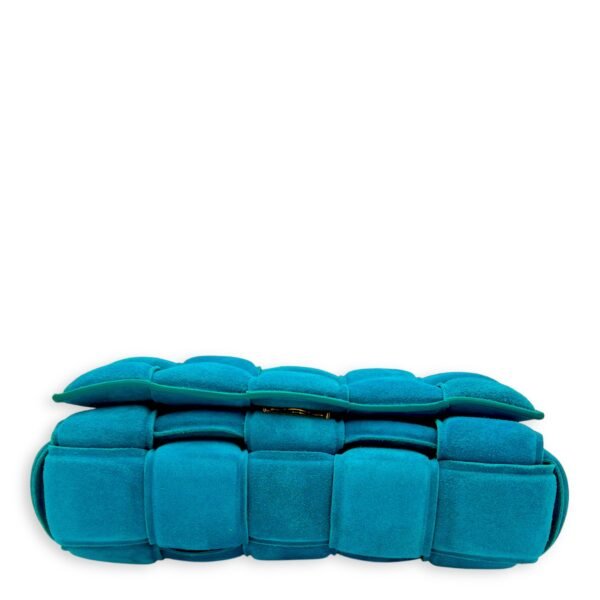 Cassette Crossbody Bag Blue in Suede Leather, Gold hardware - Image 5