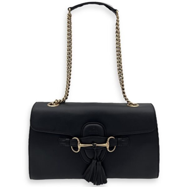 Horsebit 1955 Shoulder Bag Black in Calfskin, Gold hardware - Image 7