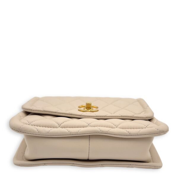 Button On Top Crossbody Bag White in Lambskin, Gold hardware - Image 5