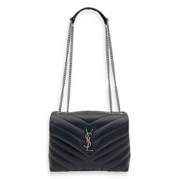 Loulou Small Black Shoulder Bag in Calfskin, Silver hardware - Image 4