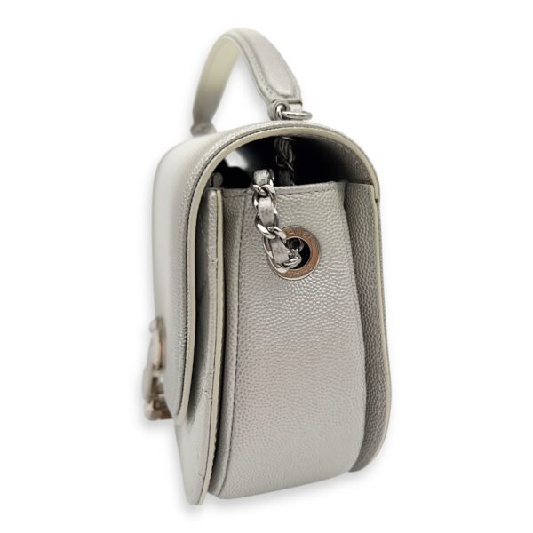 Coco Curve Top Handle Bag White in Caviar Leather, Silver hardware - Image 4